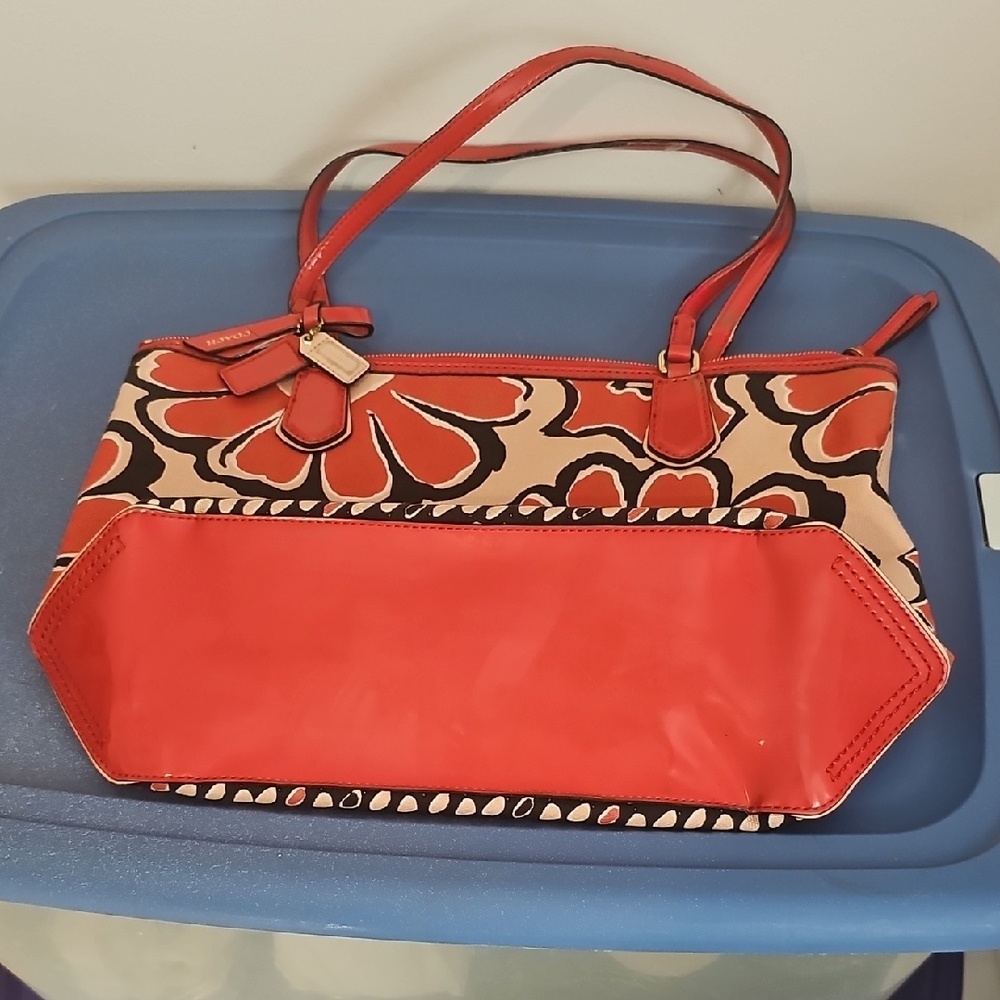 Coach Red and Black Floral Shoulder Bag